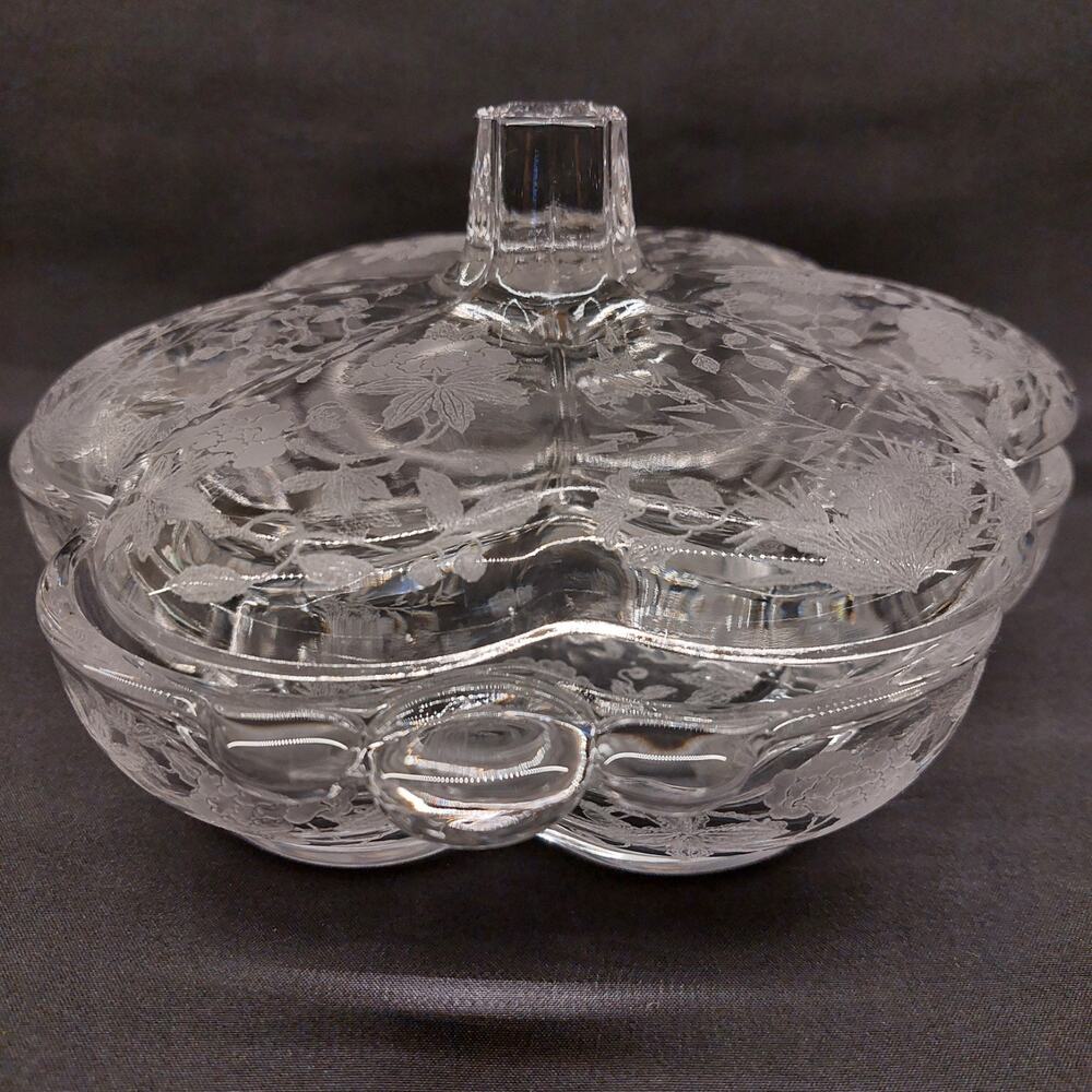 Duncan Miller First Love 3-Part Covered Crystal Candy Dish ~ Produced 1935-1955